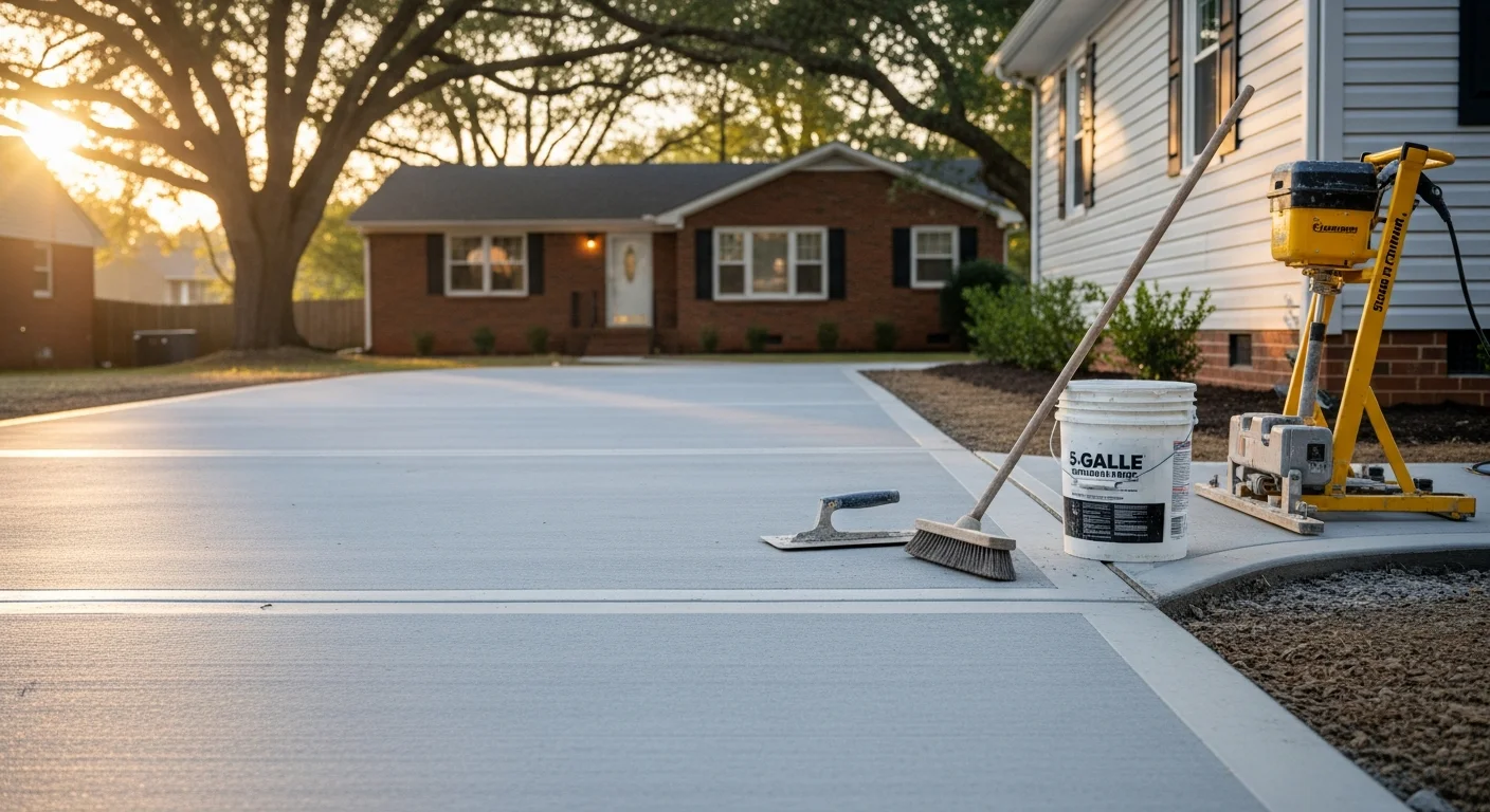Newly poured concrete driveway with clean finish